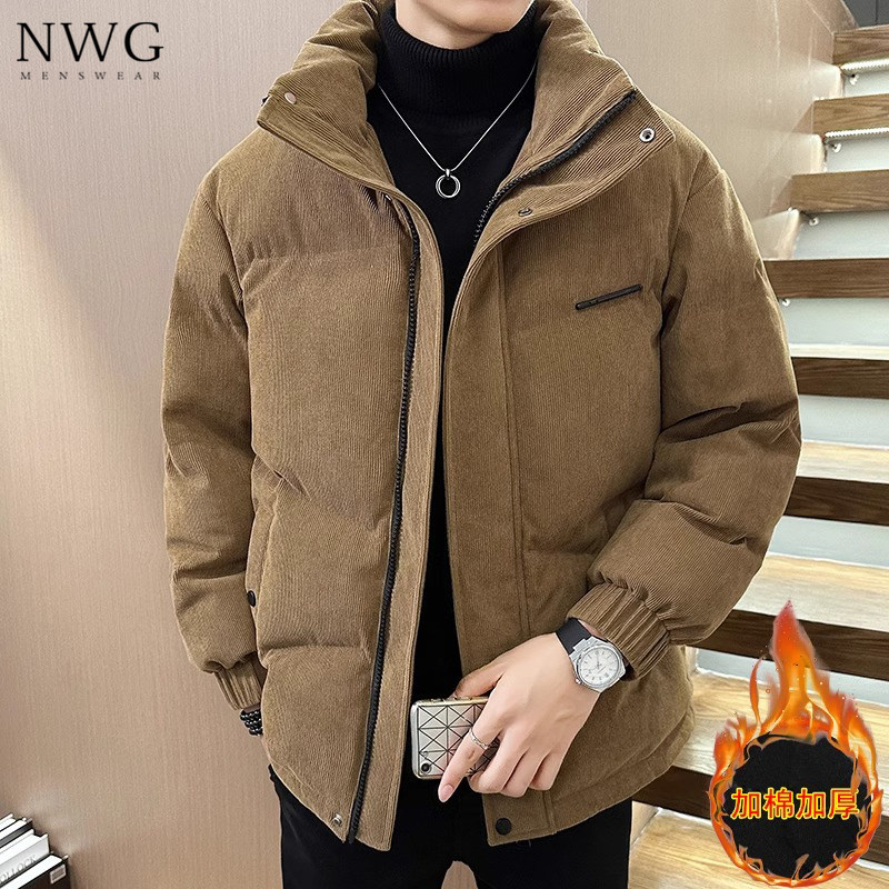 灯芯绒棉衣外套男冬季新款加厚宽松立领羽绒棉服男保暖面包服棉袄