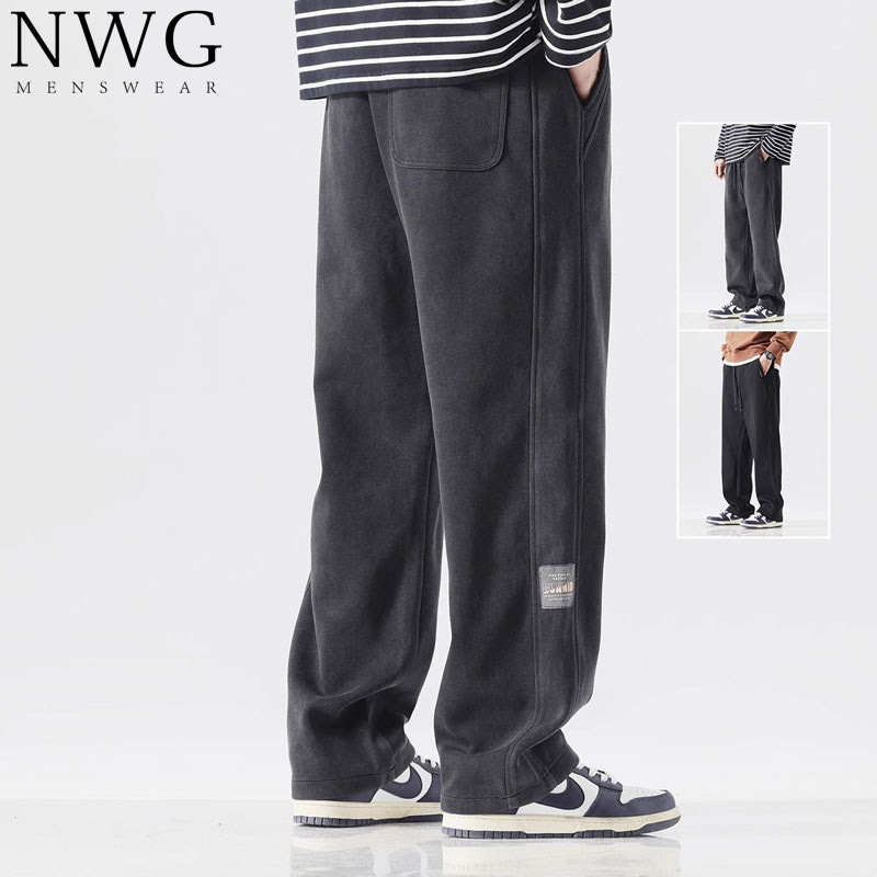 重磅水洗卫裤男潮牌秋冬季新款加绒美式宽松直筒休闲 阔腿运动裤