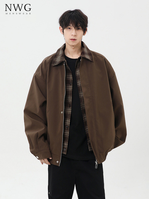 假两件短款外套男春秋季2025新款美式宽松翻领棒球服男士休闲夹克