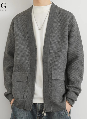 针织开衫外套男潮牌秋冬季2024新款百搭潮流宽松毛衣线男休闲夹克