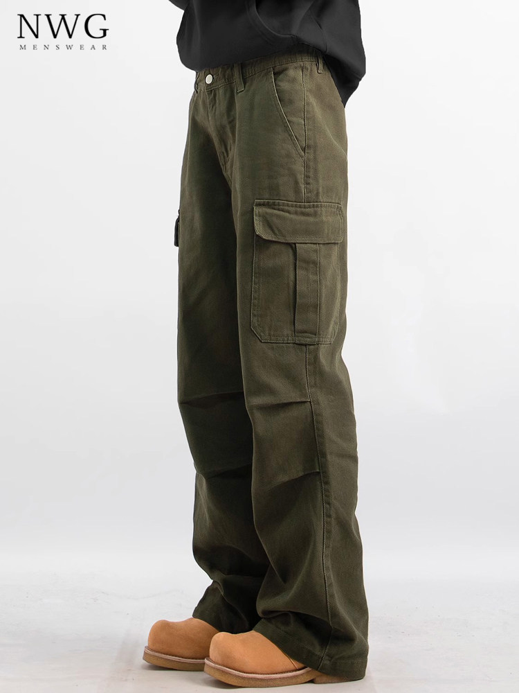 军绿色工装裤男潮牌秋冬季新款美式覆古宽松直筒裤子男士休闲长裤,男装,休闲裤,淘宝优惠券,粉丝福利购,淘宝优惠卷