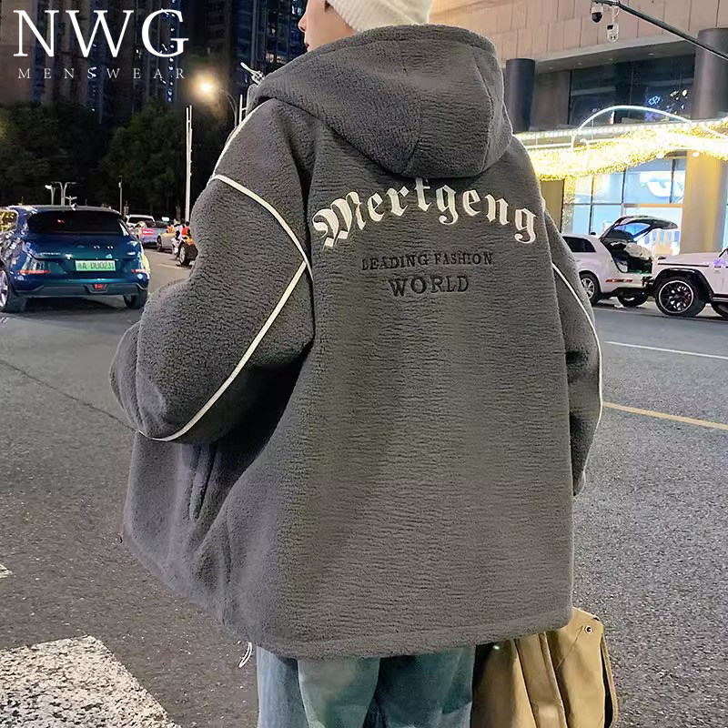 羊羔绒毛外套男潮牌秋冬款加绒加厚美式宽松连帽棉衣保暖休闲棉服,男装,棉衣,淘宝优惠券,粉丝福利购,淘宝优惠卷