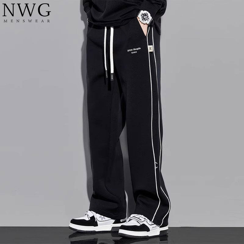 重磅针织卫裤男潮牌春秋季纯棉美式宽松直筒运动裤子阔腿休闲 长