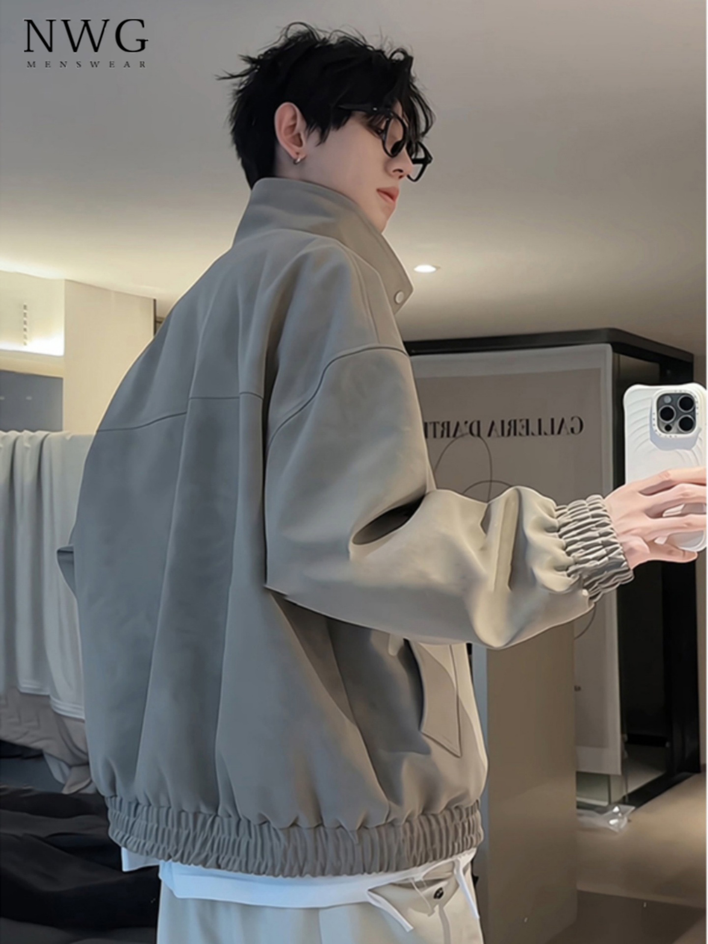 pu皮立领工装外套男春秋季新款美式覆古宽松机车棒球服男休闲夹克