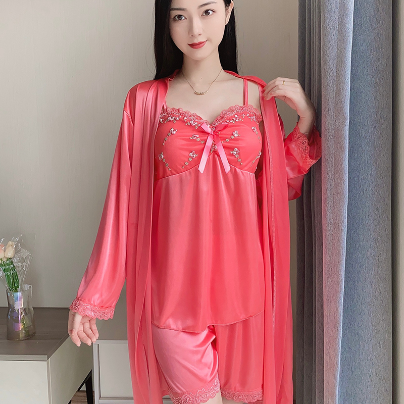 女冰丝吊带短裤甜美蕾丝睡袍