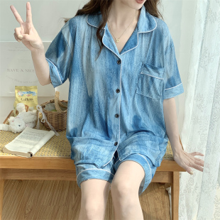加肥大码 夏季 300斤胖妹开衫 薄款 短袖 宽松家居服套装 冰丝睡衣女款