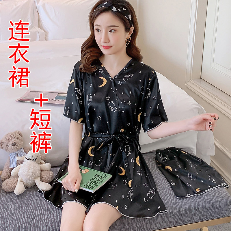 冰丝自带短裤睡裙女套装图片