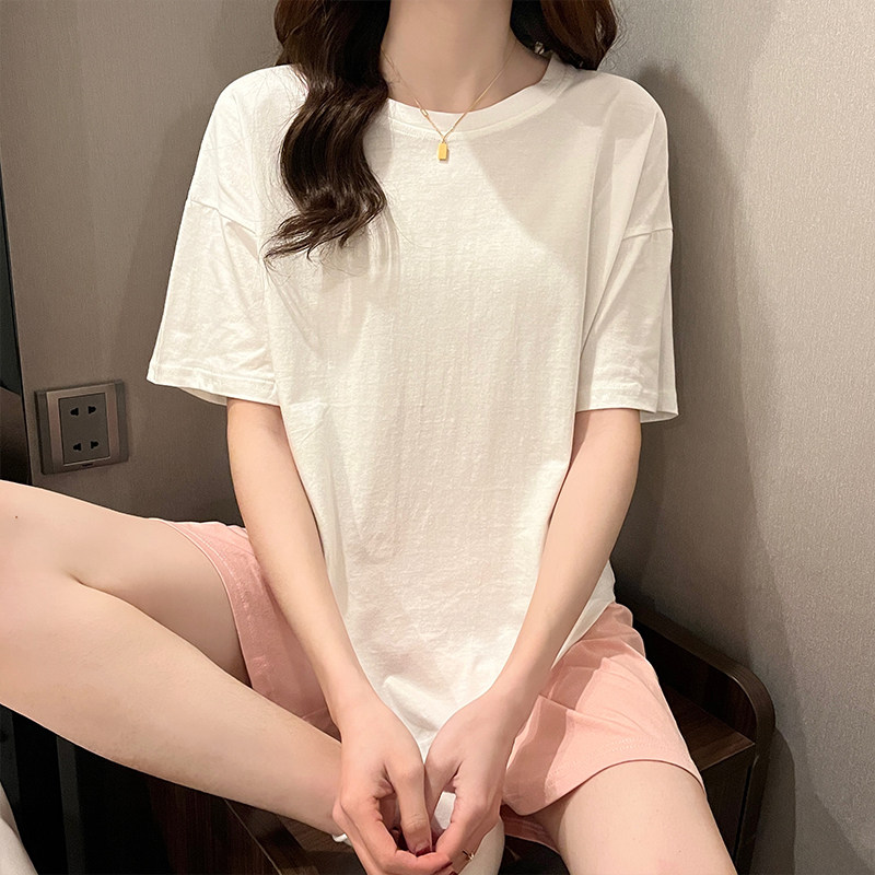 新款纯棉睡衣女夏季薄款大码宽松休闲可外穿T恤短袖居家两件套装