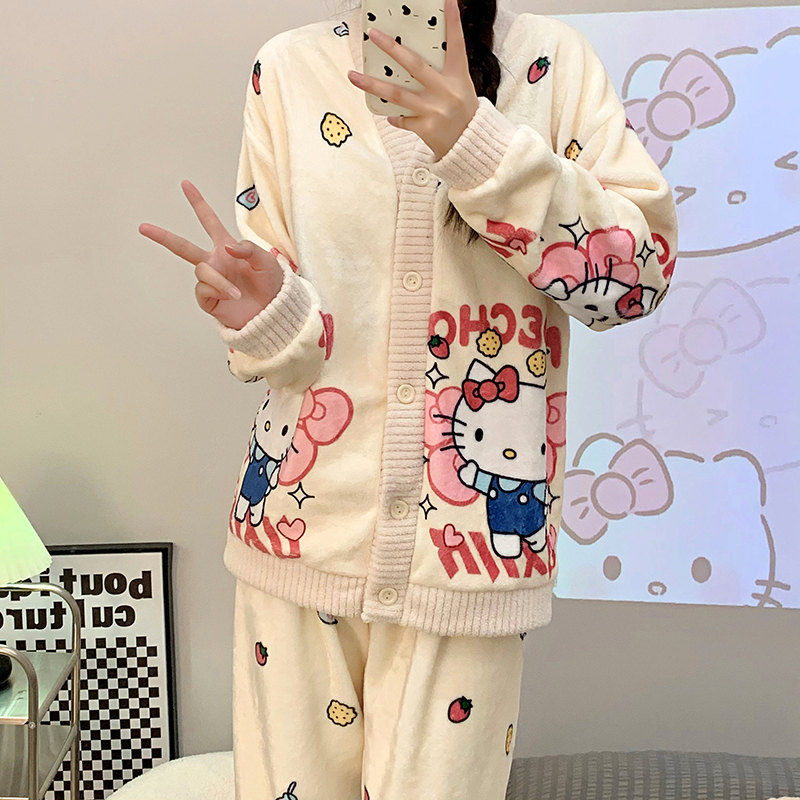 大码珊瑚绒睡衣女冬季加厚加绒