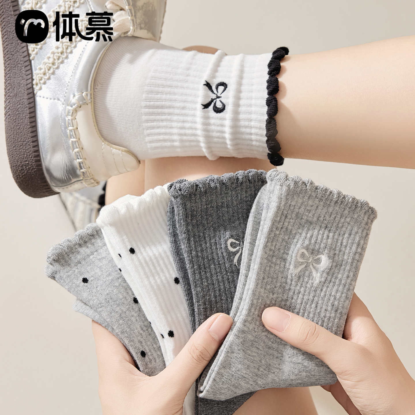 敲甜美花边袜蝴蝶结刺绣~