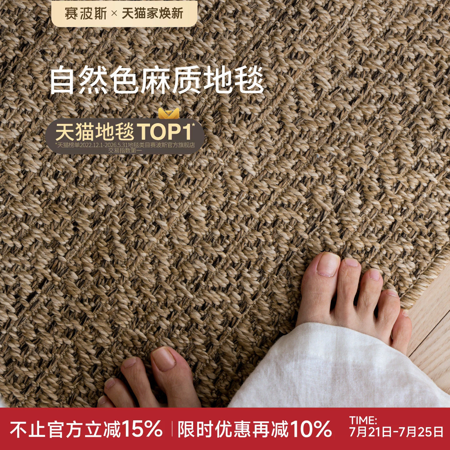 赛波斯土耳其进口平织地毯耐磨耐脏轻奢高级感原木中古风客厅卧室