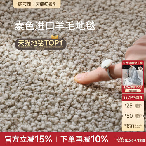 赛波斯进口素色简约羊毛客厅地毯