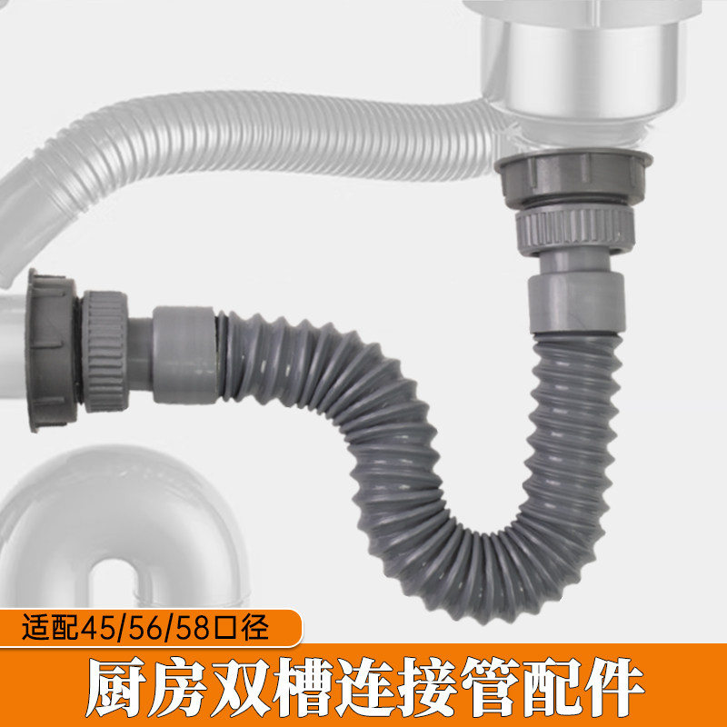 厨房水槽配件双槽下水管双头洗菜盆洗碗池双螺口加长排水管连接管,家装主材,水槽下水器,淘宝优惠券,粉丝福利购,淘宝优惠卷