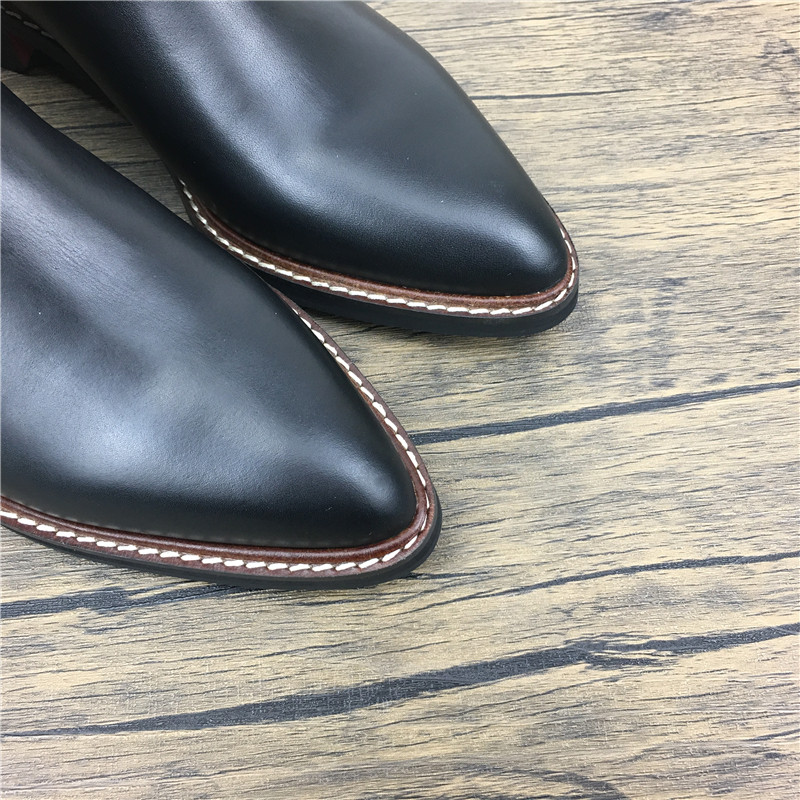 DEVRIEN CHELSEA BOOTS WOMENS ANKLES REAL DEERSKIN POINTED-TOE BLOCK HEEL MID-HEEL RETRO SPRING-AUTUMN SINGLE 2024 NEW
