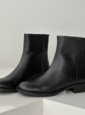 MEB外贸原单短靴子女短筒低跟方头软真皮舒适春秋季单靴2025新款