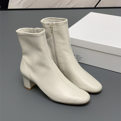 秋季复古软真皮舒适粗高跟短靴女