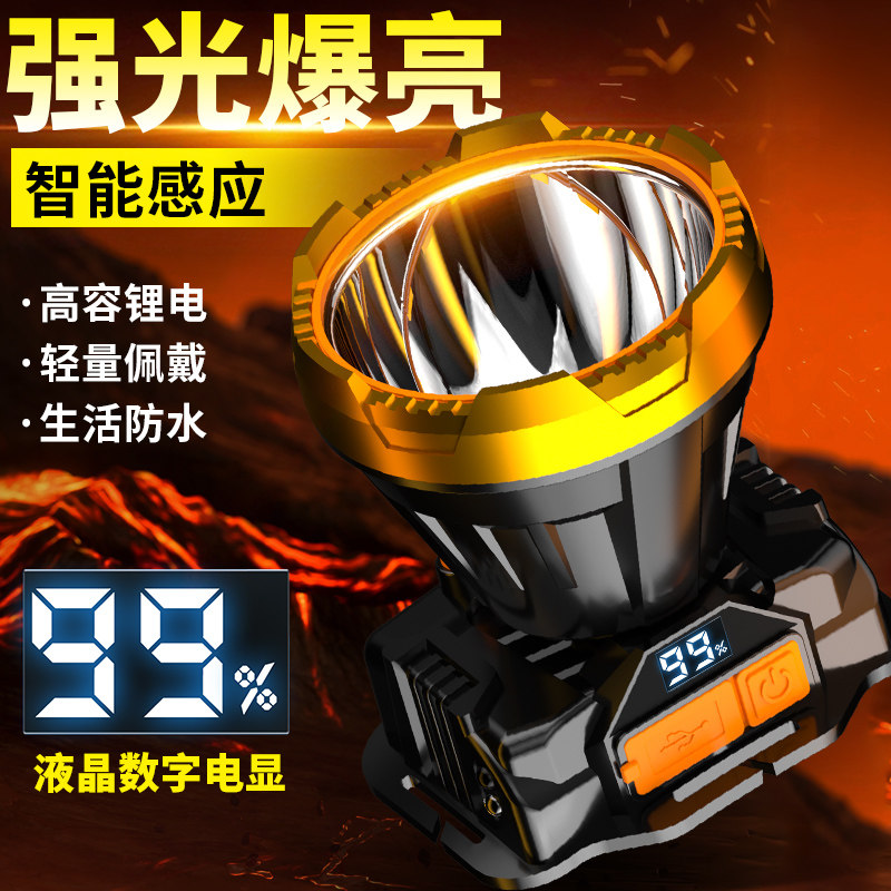 强光远射感应超长续航夜钓鱼头灯