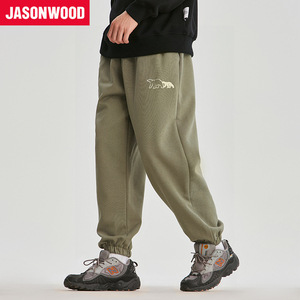 Jasonwood/坚持我的秋季新款oversize印花宽松束脚休闲运动卫裤男