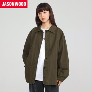 Jasonwood/坚持我的简约纯棉工装外套港风宽松秋季新款夹克男女