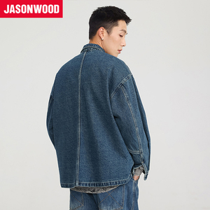 Jasonwood/坚持我的简约明线设计大口袋复古水洗牛仔外套新款男女