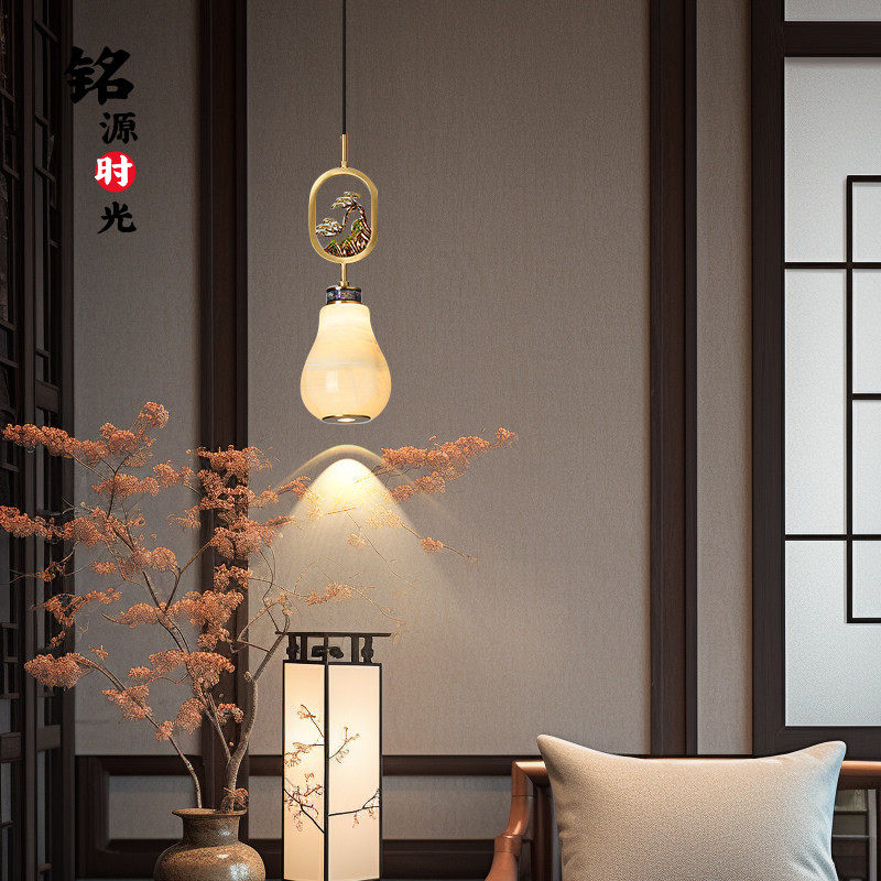 宋氏美学小吊灯卧室床头灯新中式全铜玉石客厅吧台走别墅楼梯灯具,家装灯饰光源,床头/玄关/吧台/过道吊灯,淘宝优惠券,粉丝福利购,淘宝优惠卷