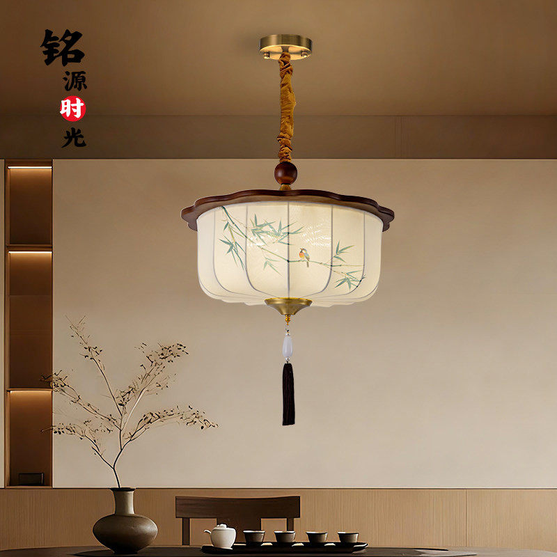 宋代美学木艺吊灯新中式玄关过道灯具布艺灯罩吸吊两用中式复古灯,家装灯饰光源,卧室/书房吊灯,淘宝优惠券,粉丝福利购,淘宝优惠卷