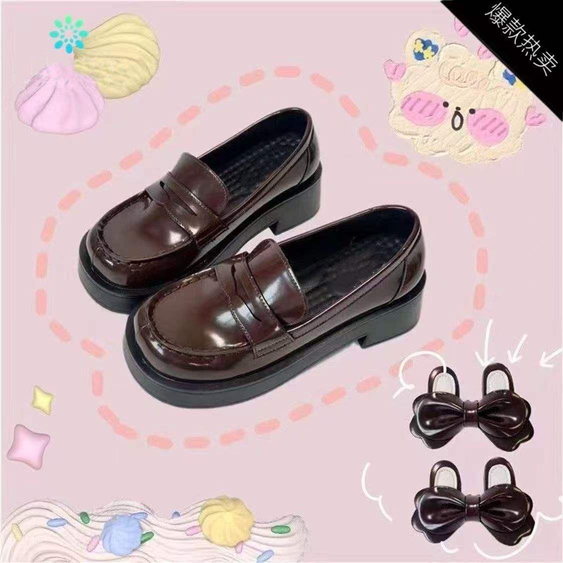 原创高校制服木马方头jk鞋高学院风兔耳朵皮鞋韩版可爱多女鞋