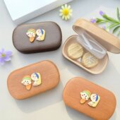 艺术家隐形眼镜盒木纹木色秋天 少女护理盒 美瞳盒子带珍珠耳环