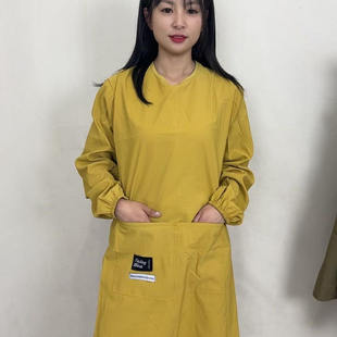 新款 防水防油家用厨房围裙宠物店餐饮店男女工作罩衣 简约纯色长袖