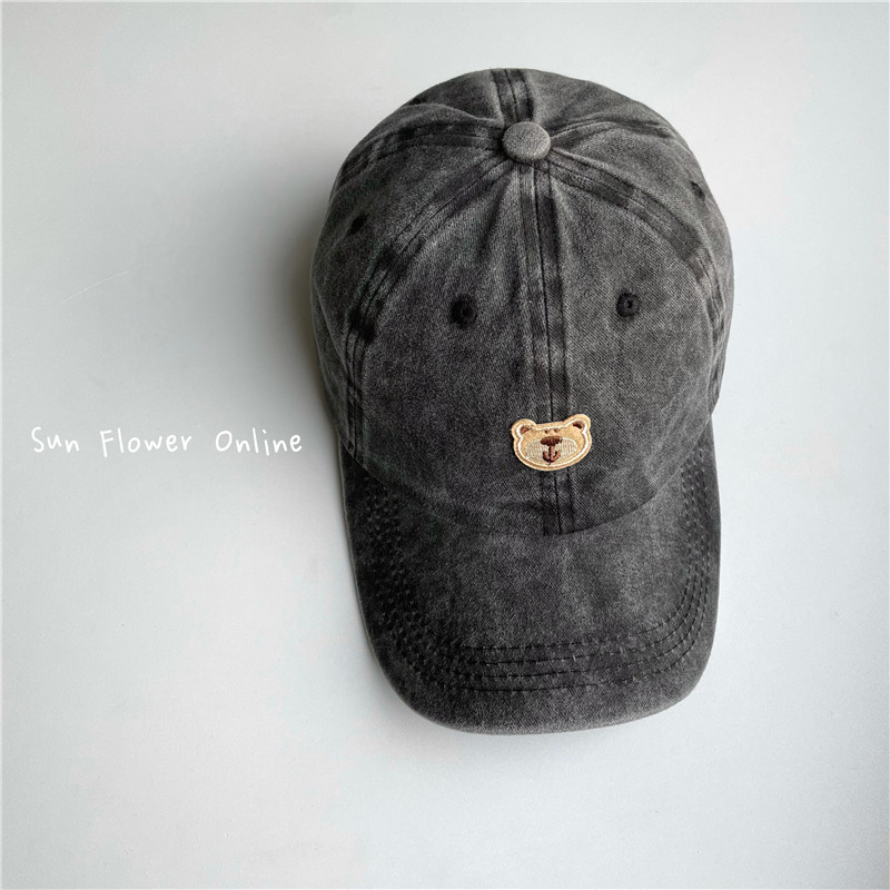 可爱原创小熊头贴布碳灰做旧帽子