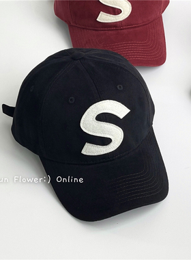 韩国S字母设计休闲百搭棒球帽女男ins博主款显脸小宽檐鸭舌帽子潮