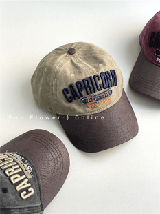 复古美式 水洗做旧街头棒球帽子女大头围小众字母显脸小鸭舌帽男潮