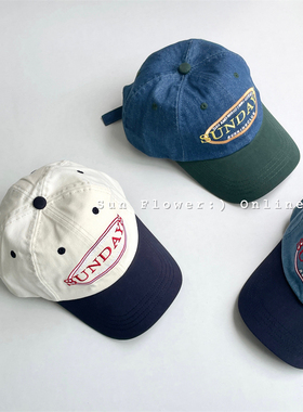 东大门韩国撞色sunday字母大头鸭舌帽女ins百搭日系休闲棒球帽子