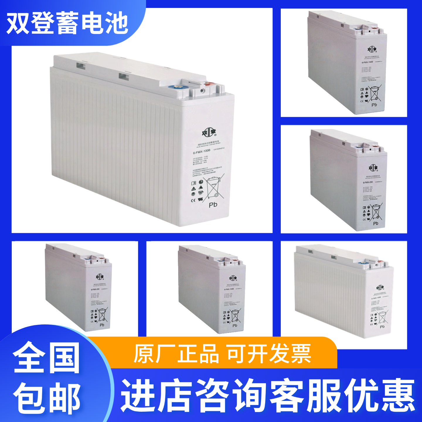 双登铅酸免维护蓄电池6-FMX12V100AH150AH200AH狭长型机房基站用