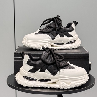 2025新款 男款 秋季 厚底增高百搭气垫老爹鞋 皮面轻便运动休闲鞋 男鞋