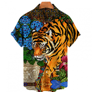 Tiger printed short sleeved men's shirt 老虎印花短袖男士衬衣