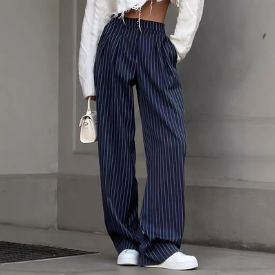 欧美风条纹阔脚西裤03