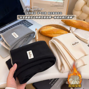 新款 025冬季 NG040辉 百搭加厚一体绒休闲打底裤 女童花边刺绣时尚