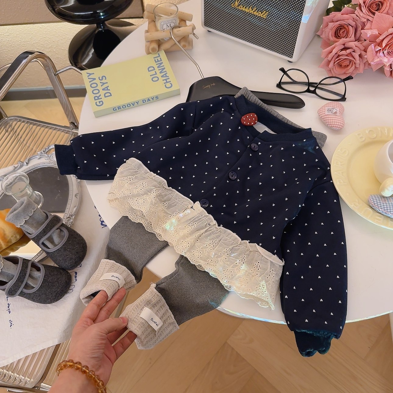 女童韩版拼接花边开衫外套打底裤套装2026春季TRY新款TRY001,童装/婴儿装/亲子装,套装,淘宝优惠券,粉丝福利购,淘宝优惠卷