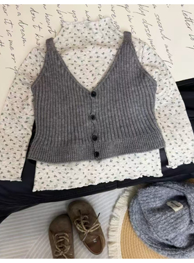 女童针织背心韩版碎花长袖叠穿真两件套2026春季新款YX011禧