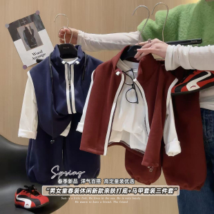 PO款 三件套2026春季 女童拼色休闲亲肤打底马甲休闲裤 PO013 现