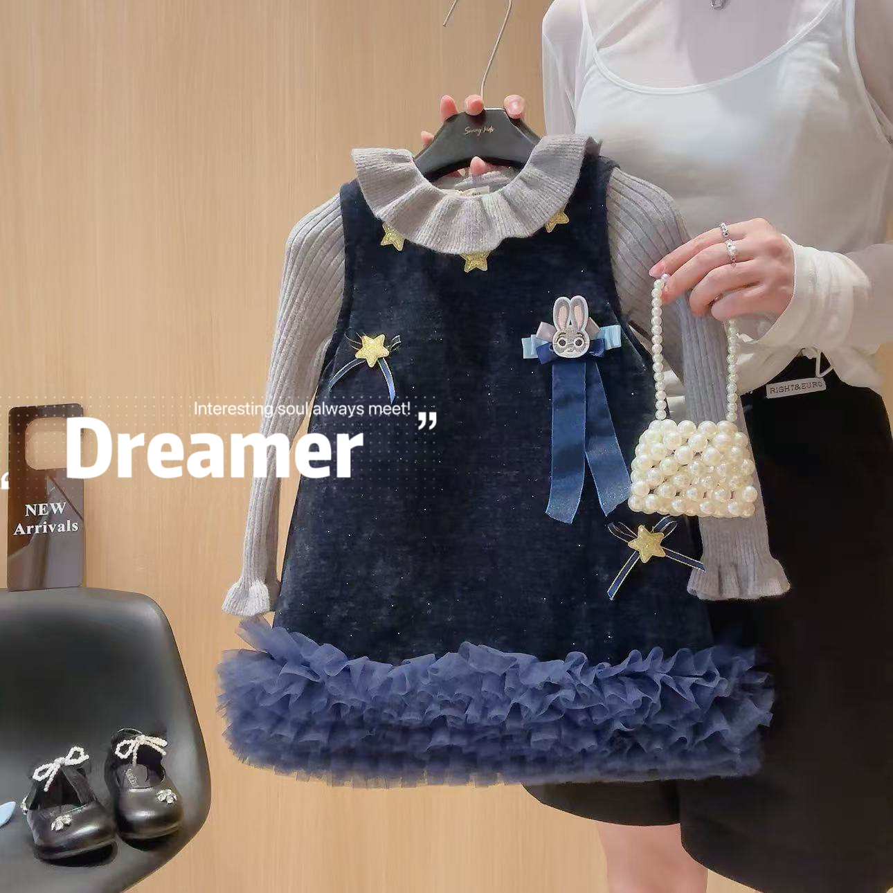 女童甜美卡通小兔子星星蓬蓬边连衣裙2025秋季新款AWB006鱼