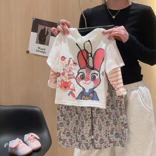 女童假两件兔子可爱上衣T恤卫裤两件套2026春季TP新款TP183