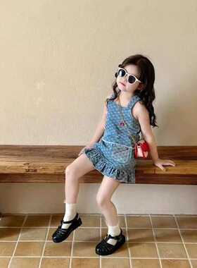 【现】女童彩色扣子上衣牛仔半身裙两件套2026夏季新款50009啦
