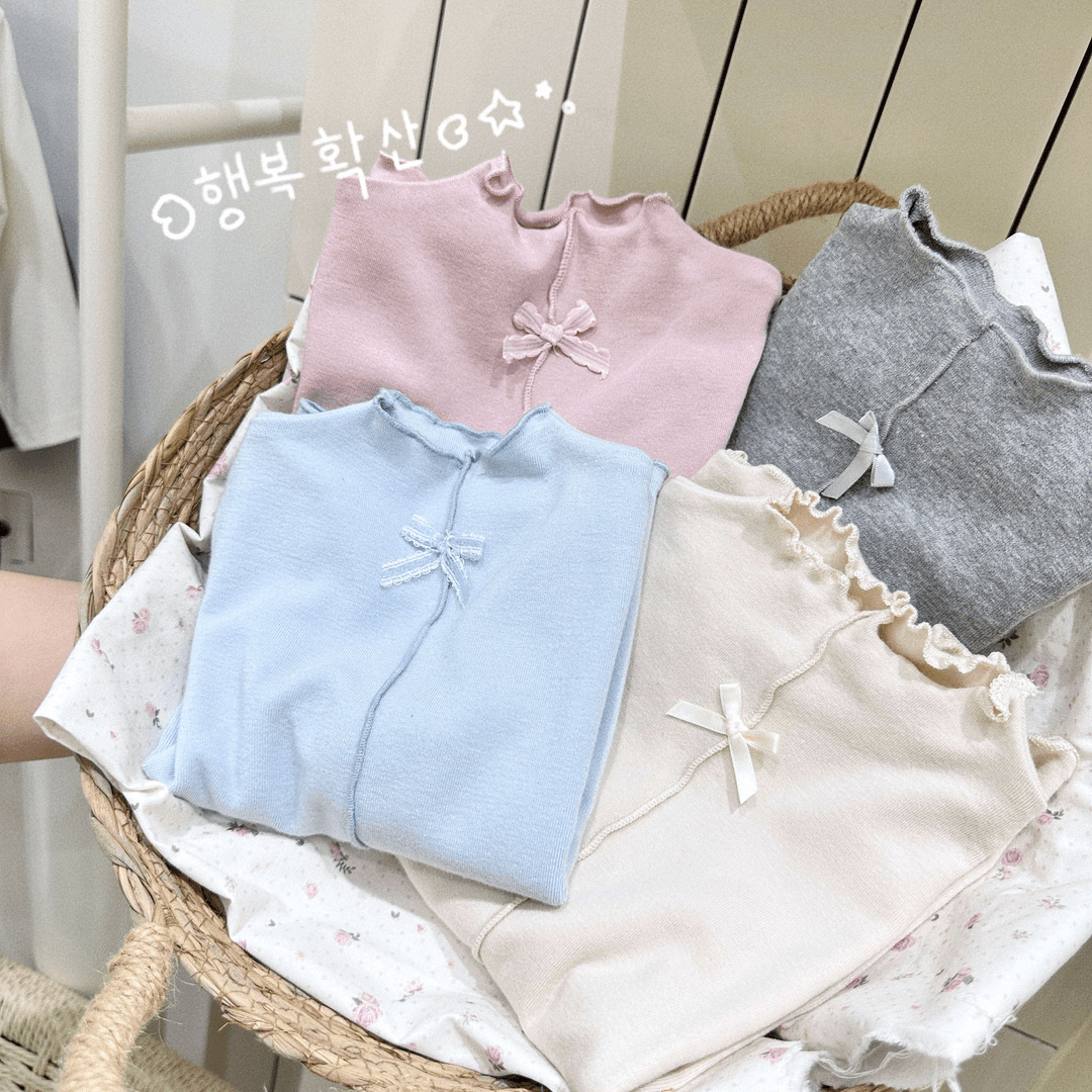 【宠粉*奶皮子】女童木耳边蝴蝶结打底衫2025秋季KB新款P-0085