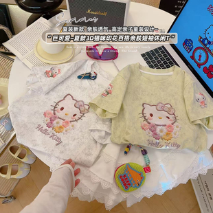 AYXY新款 AYXY090 上衣2026夏季 女童可爱卡通小猫印花休闲短袖