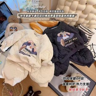 FB054雅 新款 女童卡通印花夹棉加厚温变男女童休闲套装 2025冬季