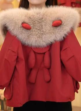 女童时髦保暖加厚保暖红色拜年服棉服外套2025冬季新款PZ011昭