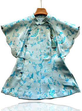 毛明山宋锦·织金蝴蝶罗锦 迦然原创设计夏季新款花边绣收腰上衣