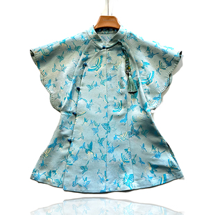 毛明山宋锦·织金蝴蝶罗锦 迦然原创设计夏季新款花边绣收腰上衣